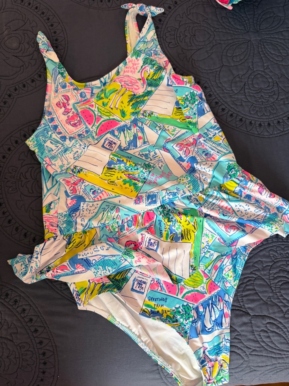 Lilly Pulitzer Multicolor Tropical Print Swimwear with Pink Flamingo Accents